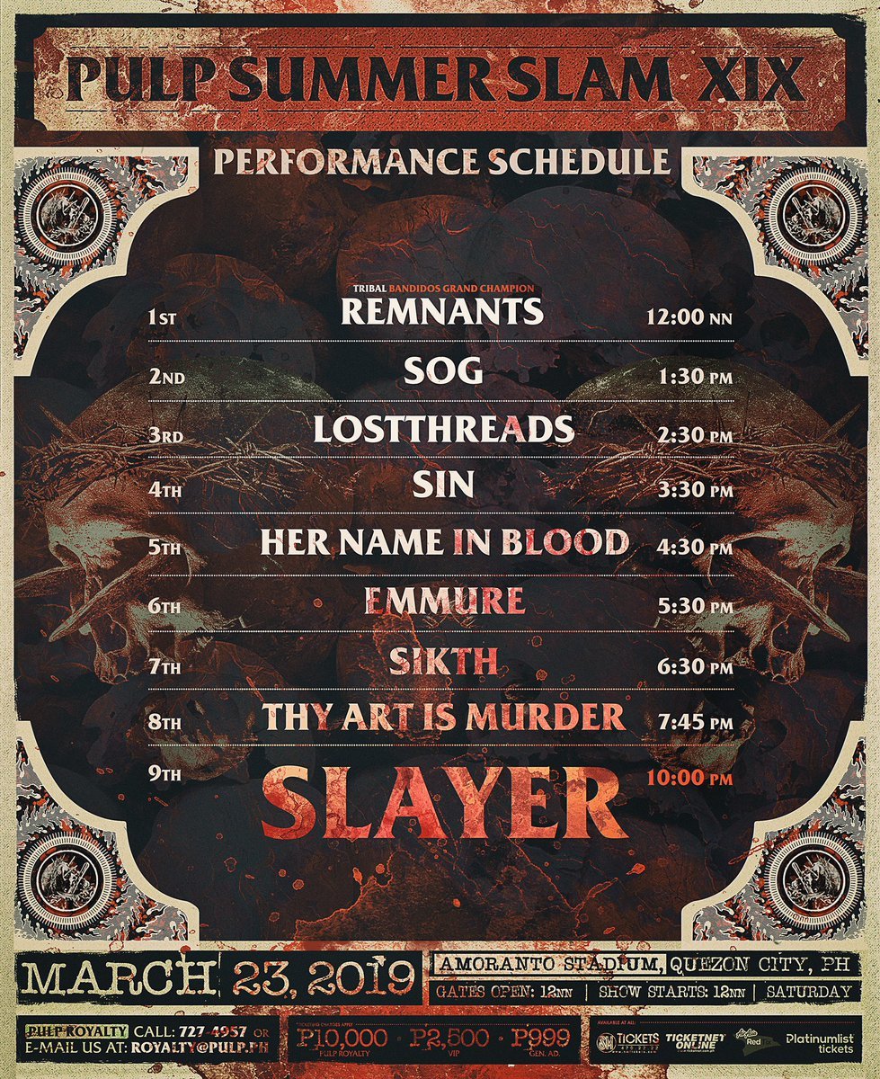 Slayer to headline PULP Summer Slam XIX The Second Coming Bandwagon